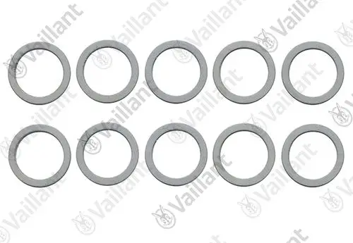 Vaillant Dichtungsringe in runder Form, zehn Stück angeordnet, aus grauem Material. Geeignet für verschiedene Anwendungen im Heizungsbereich.